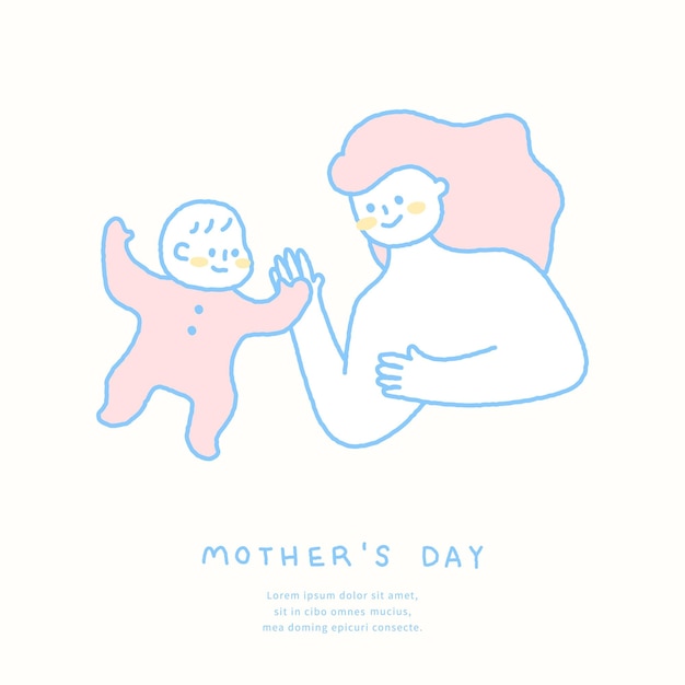 Plantilla de día de la madre con ilustración de madre y bebé