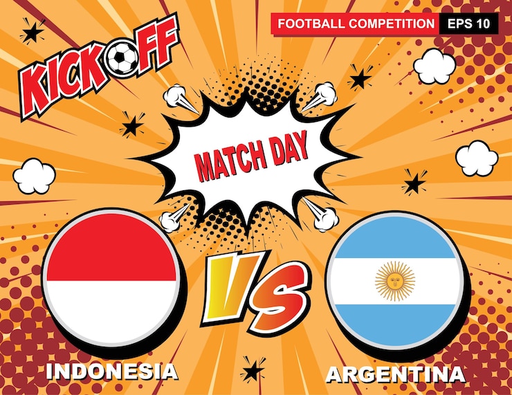 Vector plantilla de día del partido de fútbol argentina contra indonesia plantilla de dia del partido