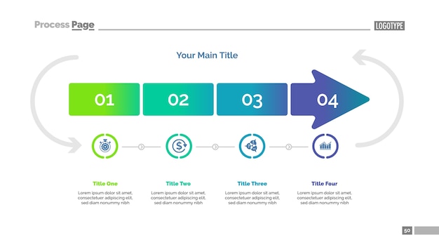 Vector plantilla de diapositiva de cuatro segmentos de flecha