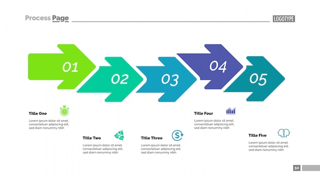 Plantilla de diapositiva de flecha de cinco pasos