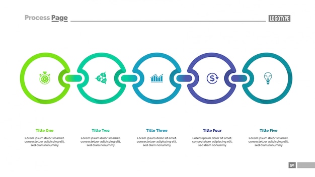 Vector plantilla de diapositiva de gráfico de proceso de cinco pasos