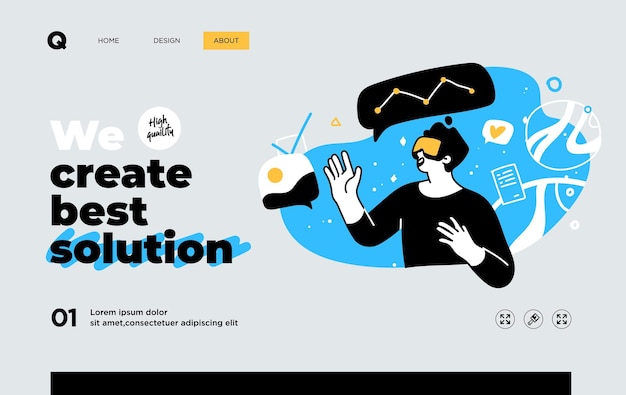 Plantilla de diapositiva de presentación o diseño de sitio web de página de destino Innovaciones y soluciones de investigación