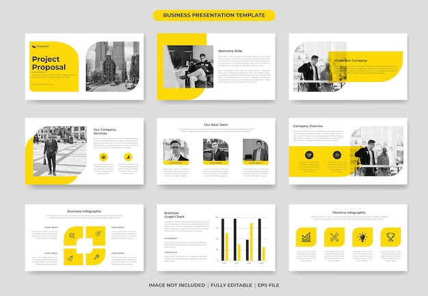 Plantilla de diapositiva de presentación de propuesta de proyecto empresarial amarillo o plantilla de PowerPoint de informe anual