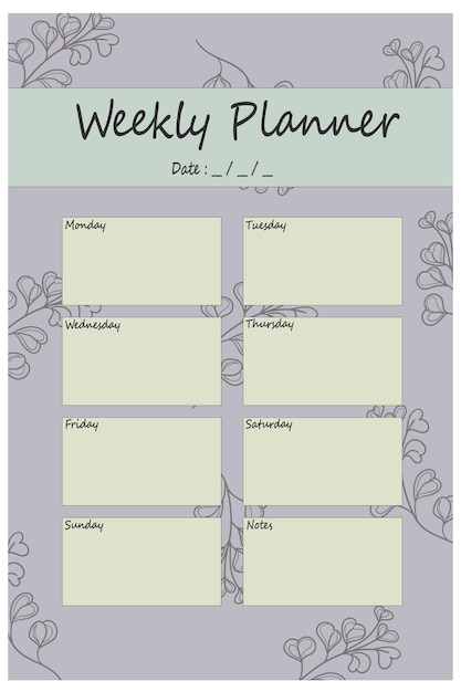 Plantilla de diario de planificador semanal estético