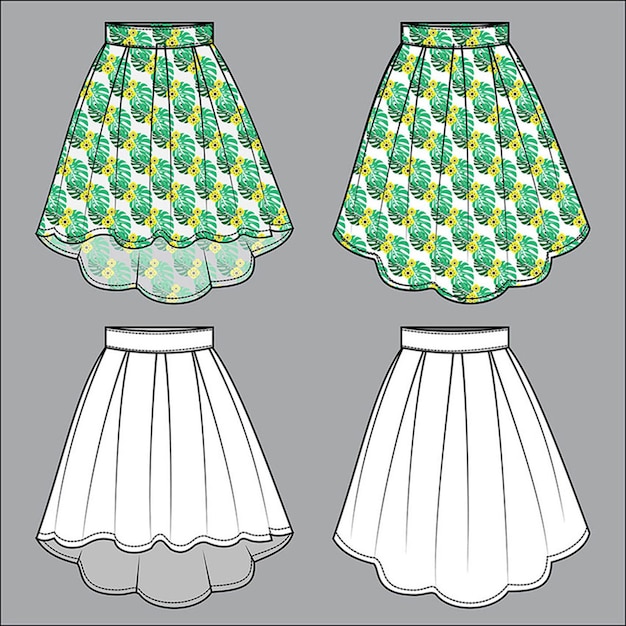 Vector plantilla de dibujo plano de moda de falda