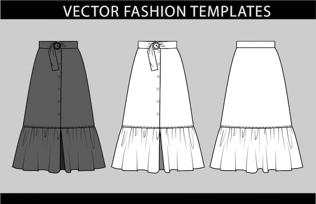 Plantilla de dibujo plano de moda de falda