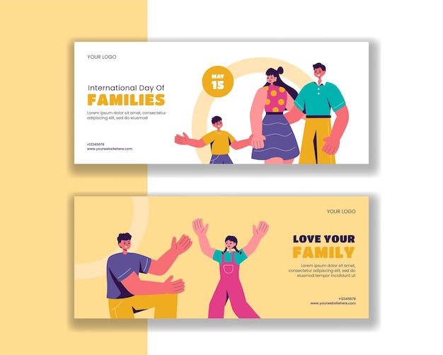 plantilla de dibujos animados planos para el Día Internacional de las Familias para banderas horizontales de redes sociales