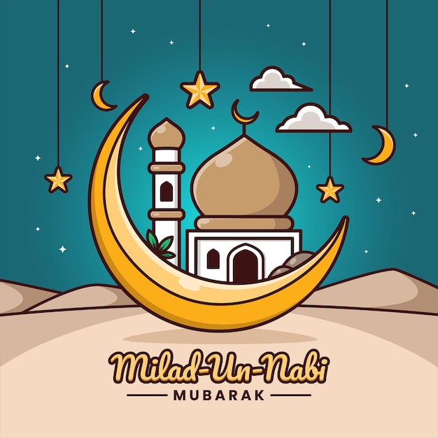 PLANTILLA DE DIBUJOS ANIMADOS VECTORIALES DE MILAD ONU NABI MUBARAK
