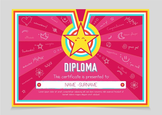 Plantilla de diploma colorido para niños