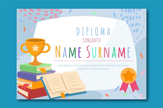 Vector plantilla de diploma para concepto de graduación infantil