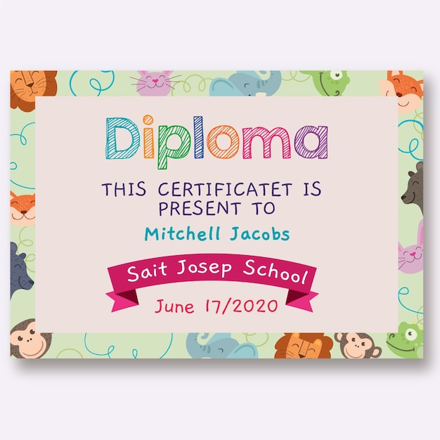 Vector plantilla de diploma para niños