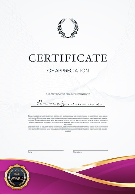Plantilla de diploma de reconocimiento de certificado de premio
