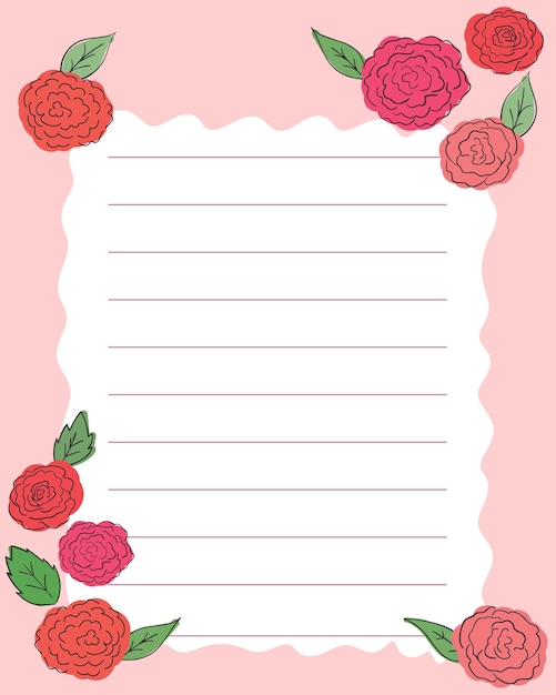 Plantilla para discos con líneas Rosa con centro blanco con rosas y hojas en las esquinas