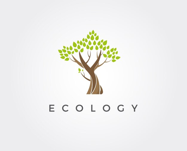 Plantilla de diseño abstracto de logotipo de árbol Estilo de espacio negativo Icono de concepto de logotipo de planta de roble orgánico verde ecológico