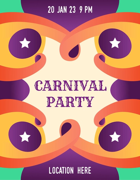 Vector plantilla de diseño de afiches de carnaval en forma única y color colorido para la fiesta