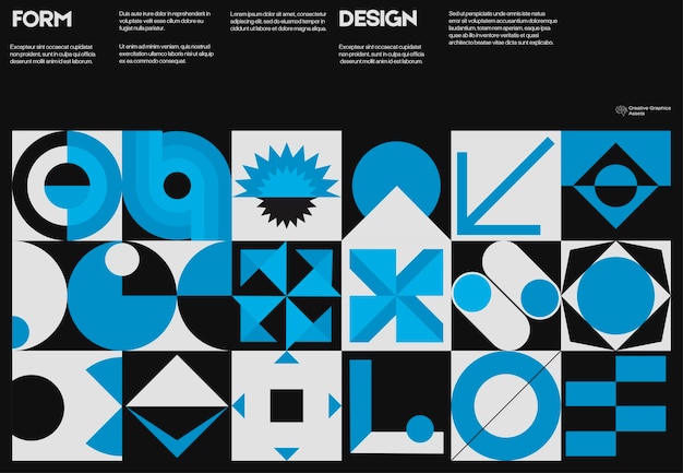 Plantilla de diseño de afiches suizos. Diseño gráfico en negrita, útil para la impresión de álbumes, encabezado del sitio web.