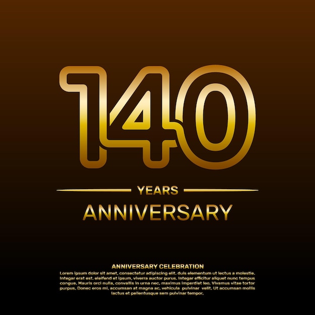 plantilla de diseño de aniversario de 140 años en color dorado