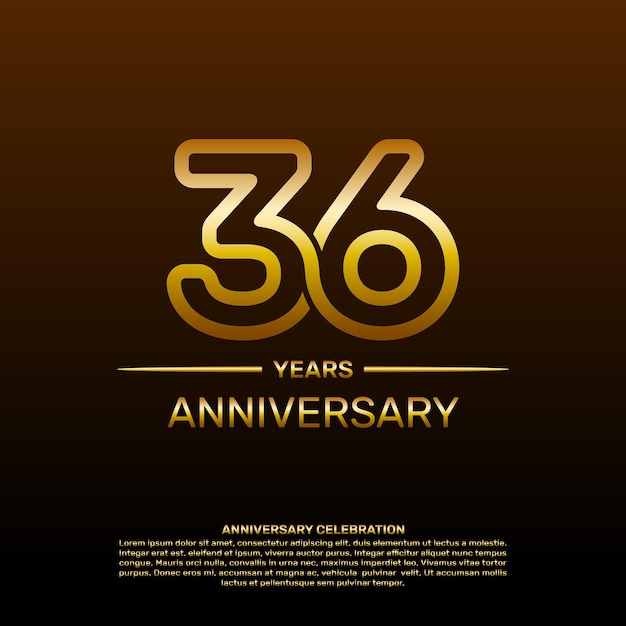 plantilla de diseño de aniversario de 36 años en color dorado