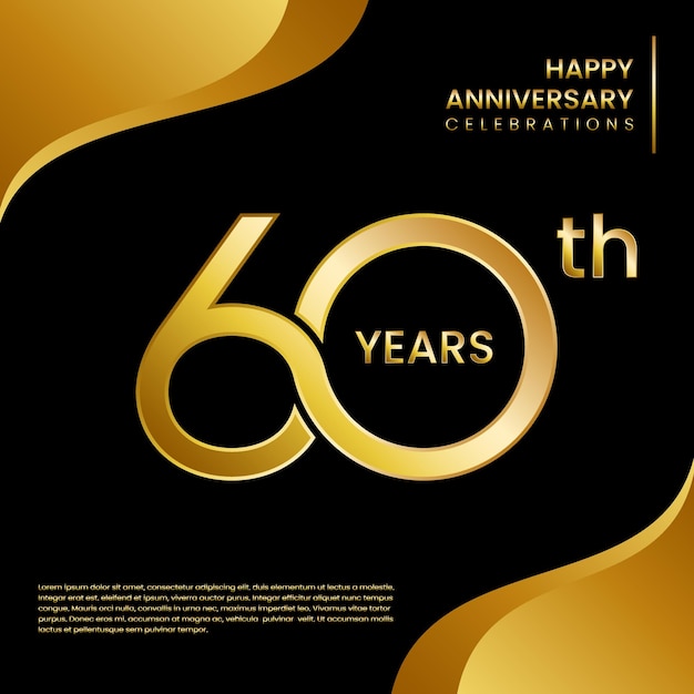 Plantilla de diseño de aniversario de 60 años con ilustración de plantilla de vector de color dorado