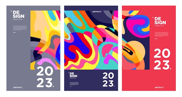 Plantilla de diseño de año nuevo 2023 con fondo abstracto colorido fluido