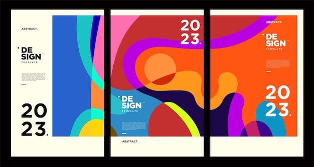 Plantilla de diseño de año nuevo 2023 con fondo abstracto colorido fluido