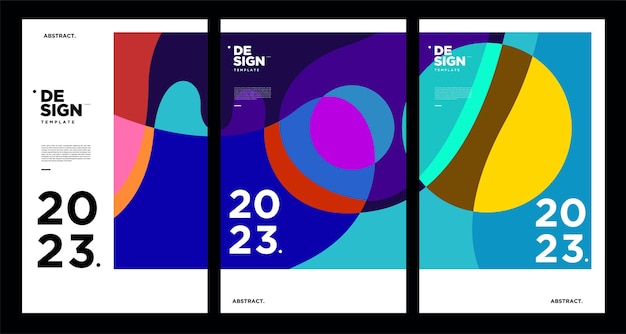 Plantilla de diseño de año nuevo 2023 con fondo abstracto colorido fluido