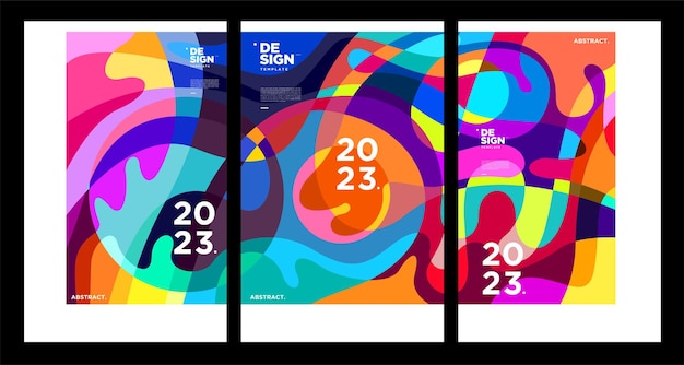 Plantilla de diseño de año nuevo 2023 con fondo abstracto colorido fluido