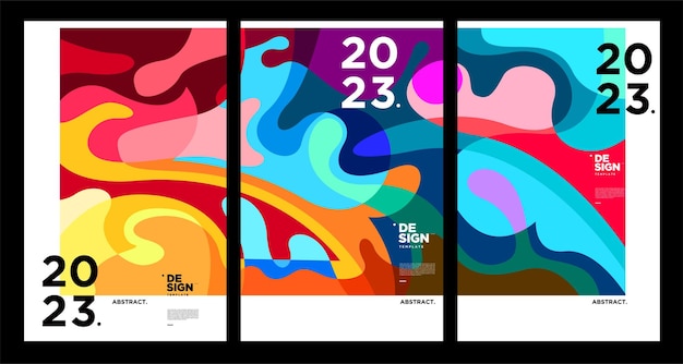 Plantilla de diseño de año nuevo 2023 con fondo abstracto colorido fluido