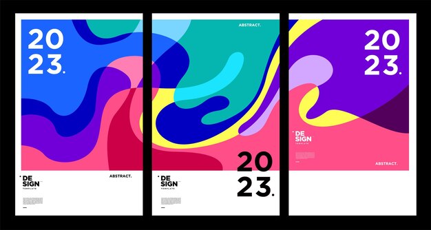 Plantilla de diseño de año nuevo 2023 con fondo abstracto colorido fluido