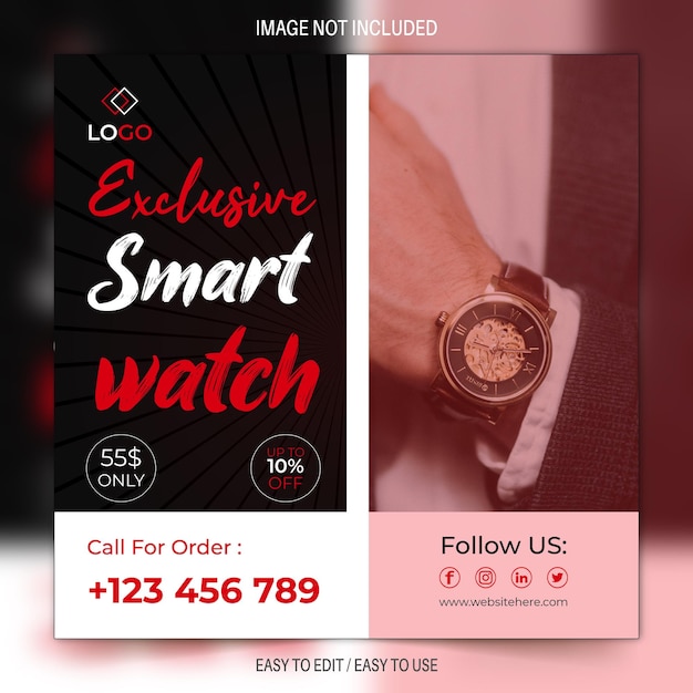 Plantilla de diseño de banner de anuncios de redes sociales y banner de smartwatch