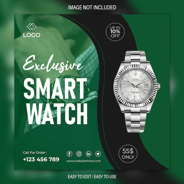 Plantilla de diseño de banner de anuncios de redes sociales y banner de smartwatch