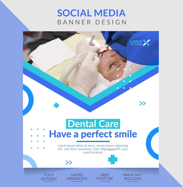 Plantilla de diseño de banner cuadrado de redes sociales de dentista