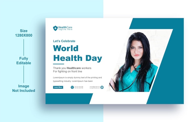 Plantilla de diseño de banner del día mundial de la salud o plantilla de banner horizontal del día mundial de la salud