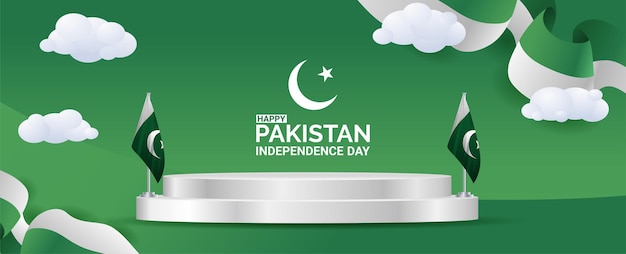 Plantilla de diseño de banner Día de resolución de Pakistán con podio y fondo verde