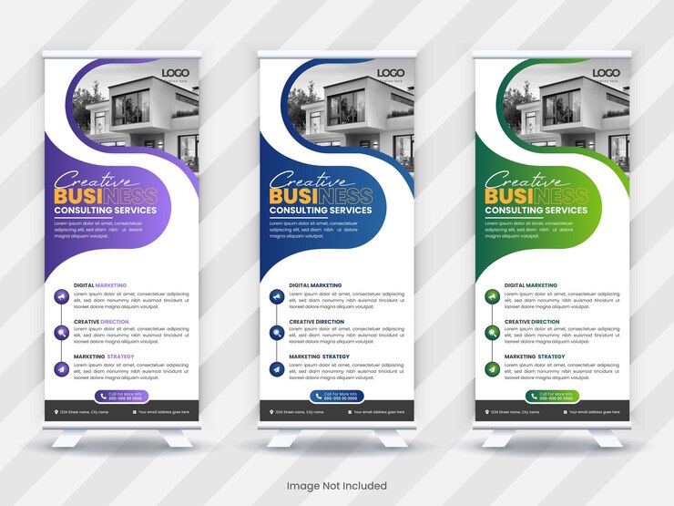 Plantilla de diseño de banner enrollable para agencia de bienes raícesfondo abstracto diseño de banner moderno