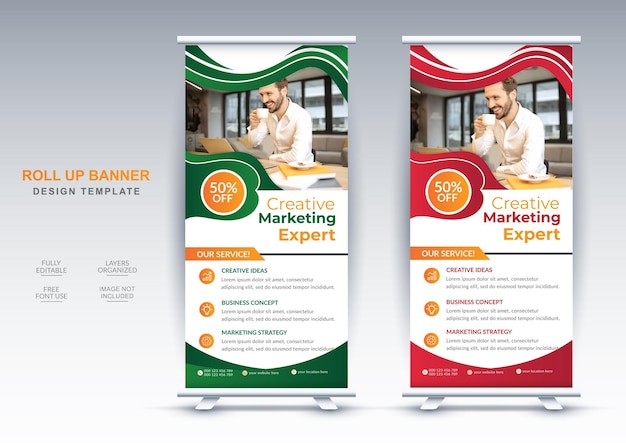 Plantilla de diseño de banner enrollable de agencia de marketing creativo