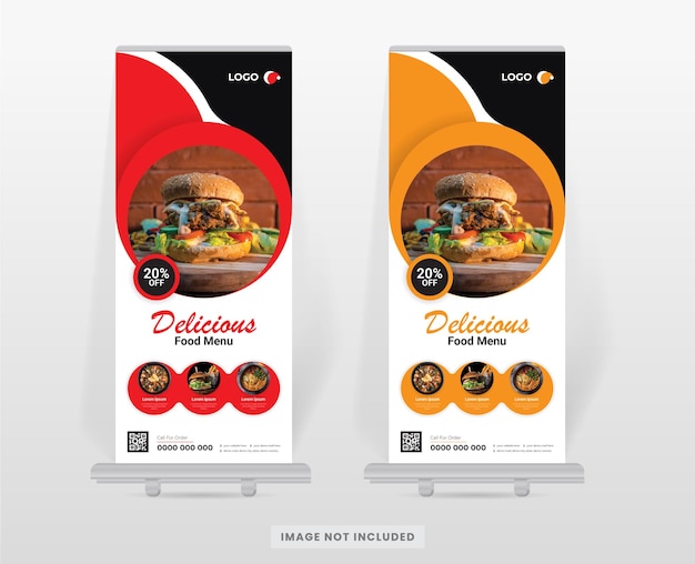 Plantilla de diseño de banner enrollable de comida y restaurante
