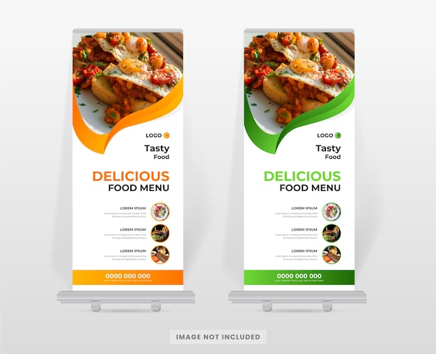 Plantilla de diseño de banner enrollable de comida y restaurante