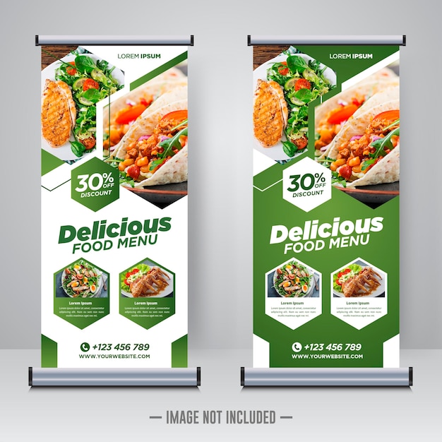 Plantilla de diseño de banner enrollable de comida y restaurante