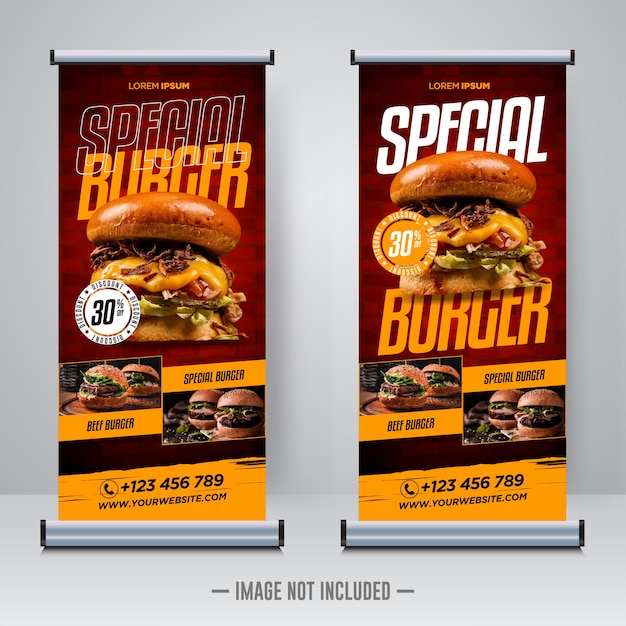 Plantilla de diseño de banner enrollable de comida y restaurante