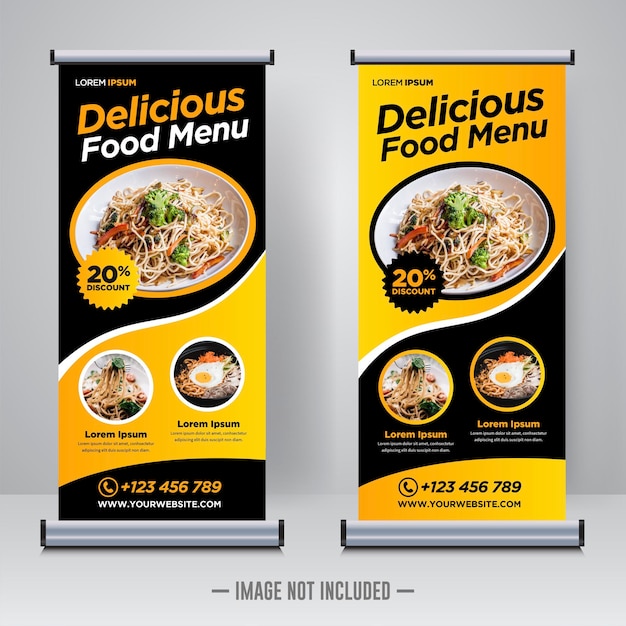 Plantilla de diseño de banner enrollable de comida y restaurante
