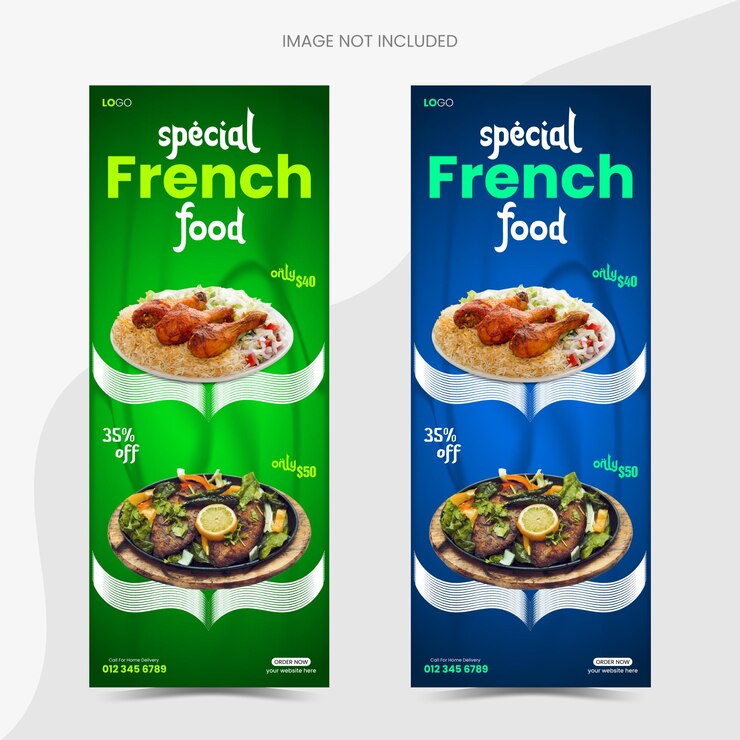 Plantilla de diseño de banner enrollable de comida vectorial y restaurante
