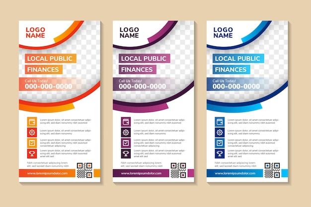 Plantilla de diseño de banner enrollable de finanzas públicas locales con forma natural y tres gradientes diferentes