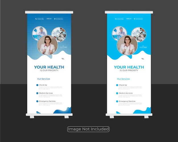 Vector plantilla de diseño de banner enrollable médico de atención médica moderna corporativa