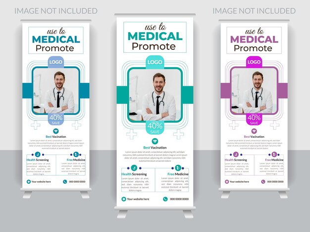Plantilla de diseño de banner enrollable médico Concepto de presentación soporte moderno y banner de bandera infogr