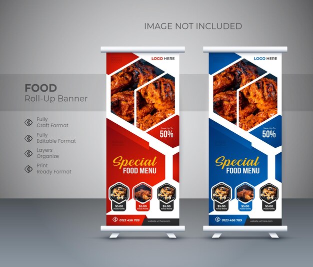 Plantilla de diseño de banner enrollable de menú de comida de restaurante corporativo