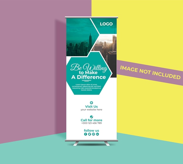 plantilla de diseño de banner enrollable de negocios vectoriales modernos y creativos banner enrollable con colores verdes
