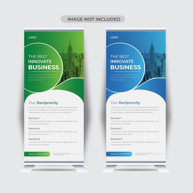 Plantilla de diseño de banner enrollable de negocios verticales corporativos Vector Premium