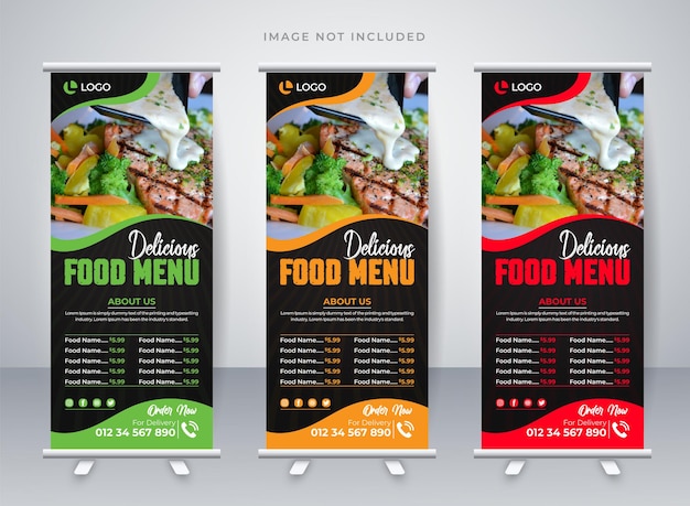 Vector plantilla de diseño de banner enrollable de restaurante de comida