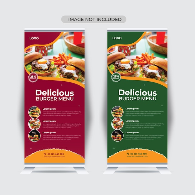 Plantilla de diseño de banner enrollable de restaurante y menú de comida especial vector premium